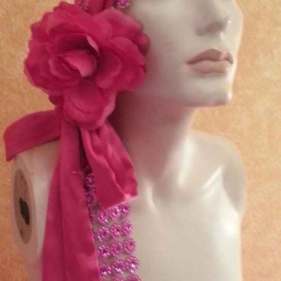 Pink Illusion Rhinestone Look Rose Satin Headpiece main image 5